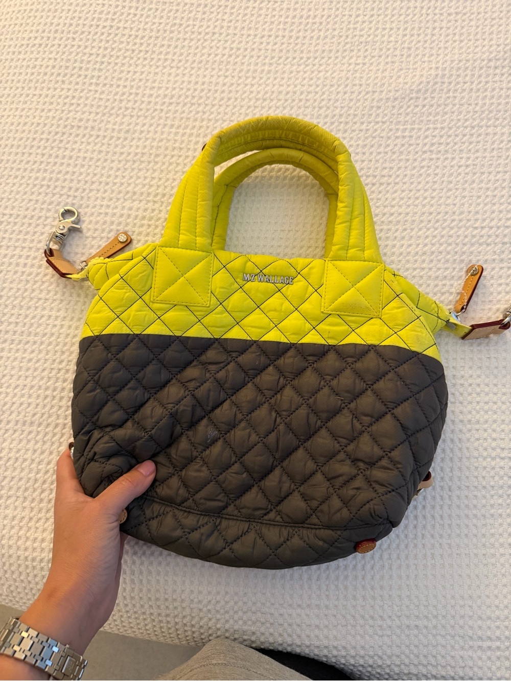 🗽MZ Wallace Quilted Two-Tone Shoulder Bag in Yellow & Charcoal